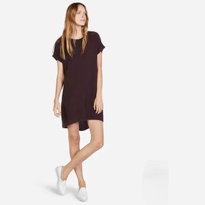 Everlane | The Silk Short Sleeve Shirt Dress in Burgundy/Plum Large
